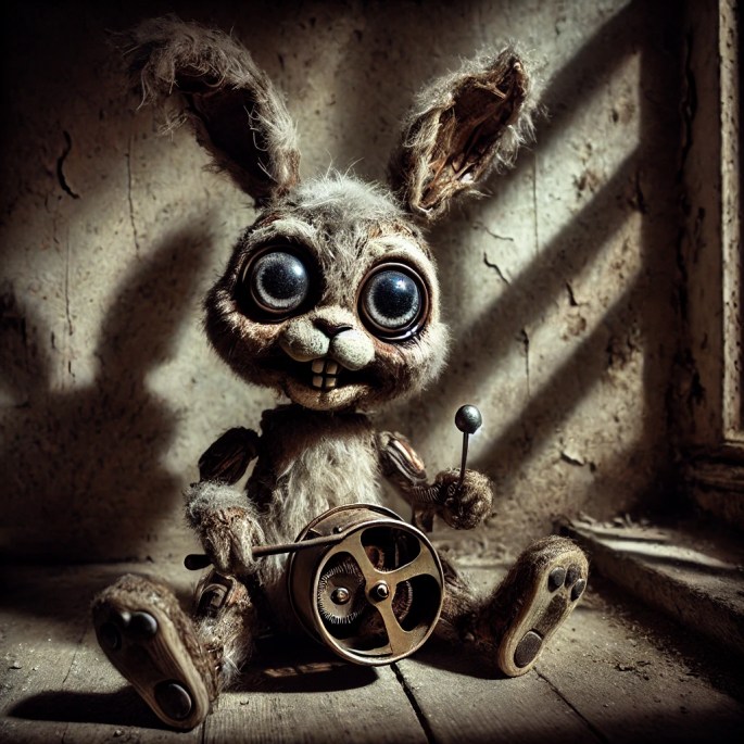 Creepy wind up rabbit with drum
